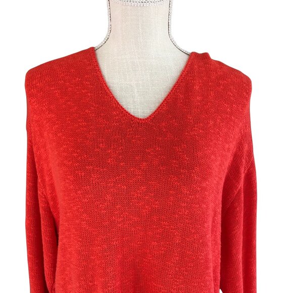Coldwater Creek Red-Orange Sweater XL 100% Cotton V-Neck Pullover Relaxed Fit - Picture 2 of 6